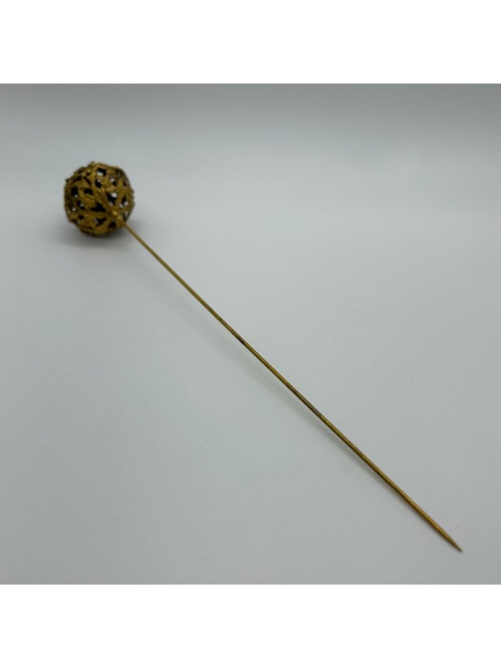Antique Edwardian Hat Pin Gilded Brass Filigree Red Cabochon 1900s 9" READ - Picture 8 of 16
